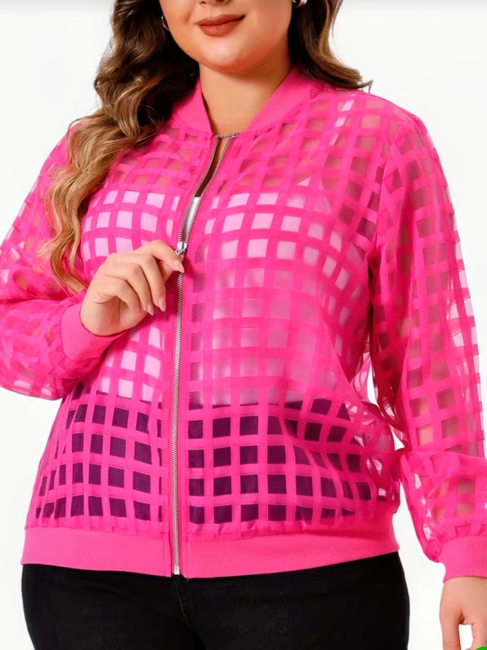 Plus Size Pink Grid Sheer Bomber Jacket XXL. NWOT